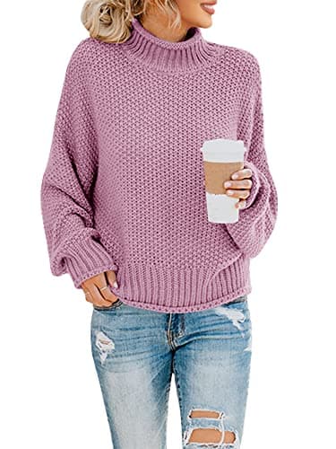 Saodimallsu Womens Oversized Batwing Turtleneck Knit Sweater