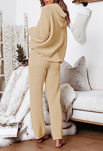 Women's 2 Piece Sweater Set with Hoodie and Wide Leg Pants