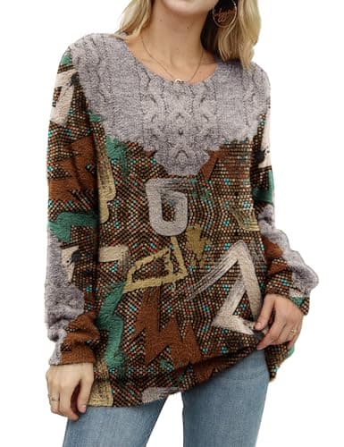 YESNO Women's Oversized Christmas Sweater with Graphic Print Casual Loose Knit Top S01