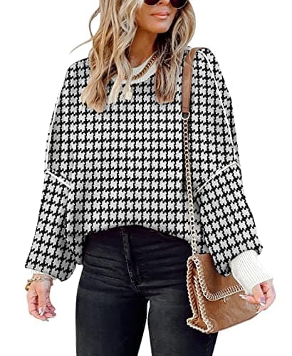 SAUKOLE Women's Oversized Batwing Sleeve Crewneck Knit Sweater