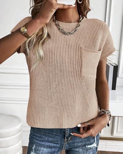 KIRUNDO Women's Trends Short Sleeve Sweater Vest Cotton Knit