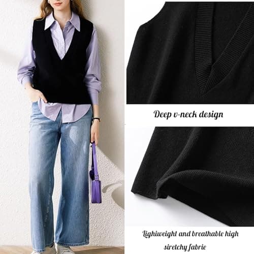 ZUEVI Women's V-Neck Crop Knit Sweater Vest Casual Trendy