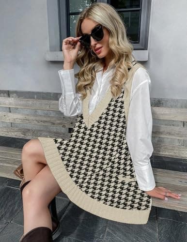 Zeagoo Women's V-Neck Knitted Sweater Dress with Pockets