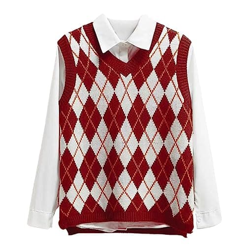 Women's Preppy Argyle Plaid Sleeveless Sweater Vest Casual Tank Top