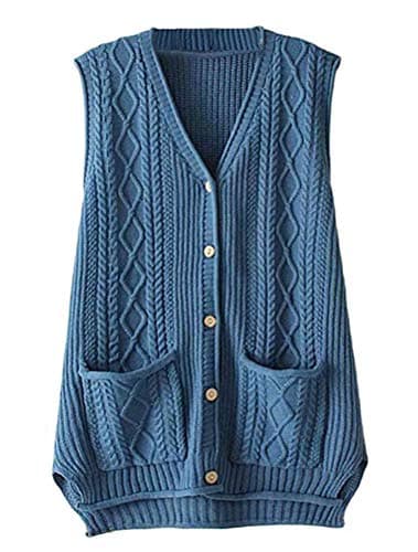 FTCayanz Women's Cable Knit Button Down Sweater Vest Outwear