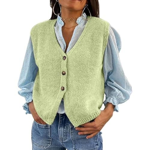 Women's XBTCLXEBCO V-Neck Sleeveless Knit Cardigan Vest