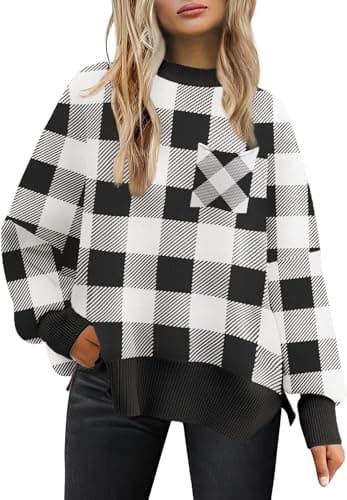 Women's Oversized 2025 Crewneck Ribbed Knit Batwing Sweater Tops