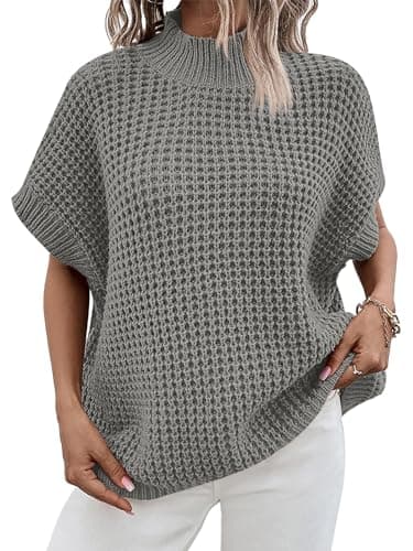 Oversized Batwing Sleeve Sweater for Women: Mock Neck, Sleeveless - Summer/Fall 2024