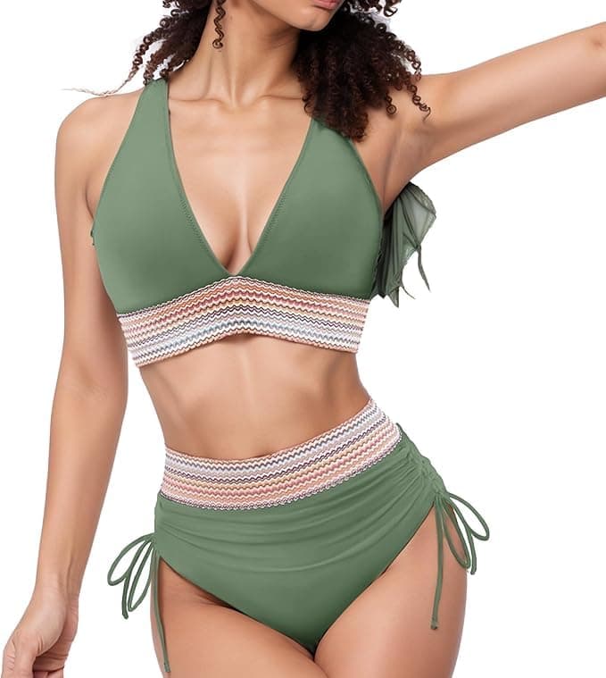 High-Waisted Tummy Control Color Block Bikini Sets Summer Swimwear