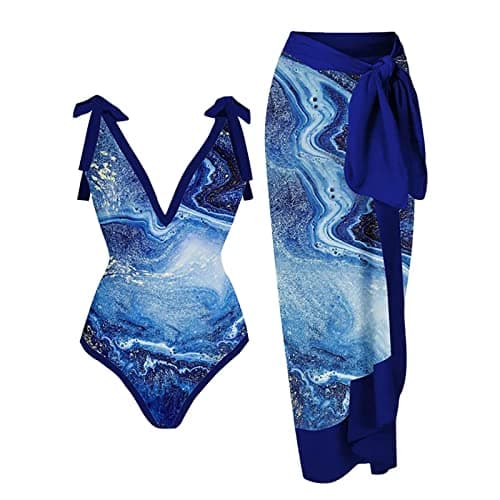 ZDRZK Womens Marble Print One Piece Swimwear with Push-Up Bikini Tops