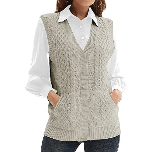 NIUBIA Women's V-Neck Knit Sleeveless Cardigan Sweater with Pocket