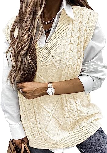 Yousify Women's Cable Knit Oversize Sleeveless Sweater Vest