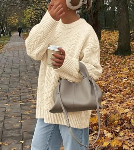 Okiwam Women's Oversized Chunky Knitted Long Sleeve Pullover