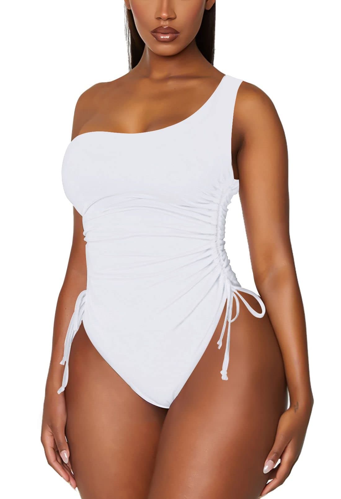 Viottiset Women's One Shoulder Ruched Swimsuit with Tummy Control