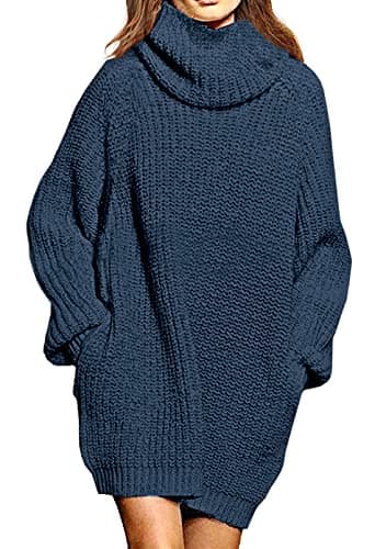 Pink Queen Women's Oversize Turtleneck Long Pullover Sweater Dress