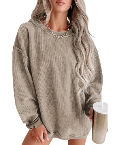 SELINK Women's Oversized Corduroy Sweatshirt Casual Long Sleeve Pullover Tops