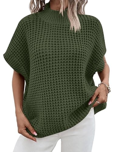 Oversized Batwing Sleeve Sweater for Women: Mock Neck, Sleeveless - Summer/Fall 2024
