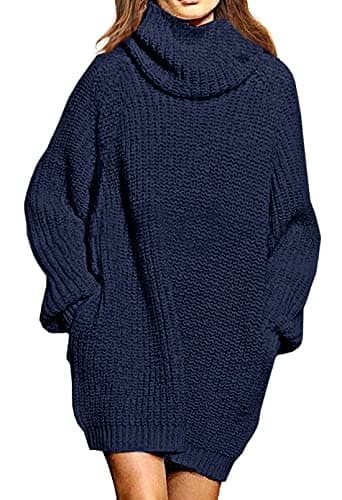 Pink Queen Women's Oversize Turtleneck Long Pullover Sweater Dress