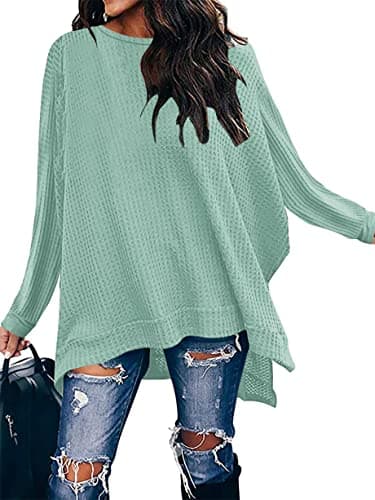 ANRABESS Women's Oversized Waffle Knit Split Sweater Tunic
