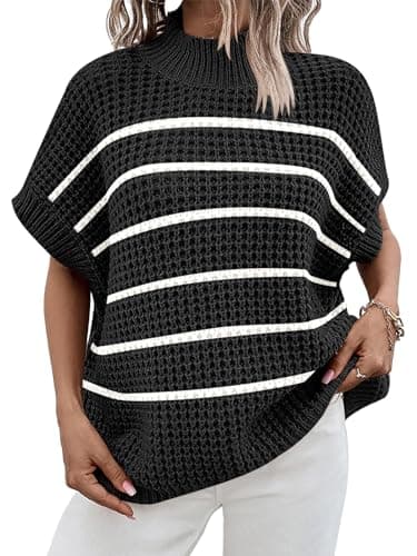 Oversized Batwing Sleeve Sweater for Women: Mock Neck, Sleeveless - Summer/Fall 2024