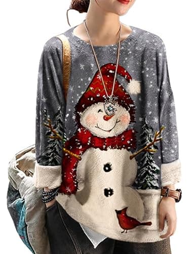 YESNO Women's Oversized Christmas Sweater with Graphic Print Casual Loose Knit Top S01