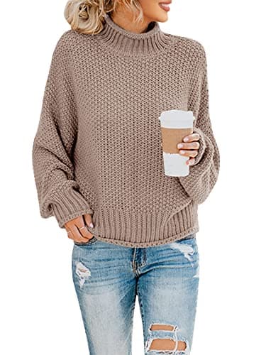 Saodimallsu Womens Oversized Batwing Turtleneck Knit Sweater