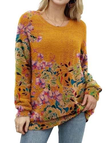 YESNO Women's Oversized Christmas Sweater with Graphic Print Casual Loose Knit Top S01