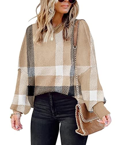 SAUKOLE Women's Oversized Batwing Sleeve Crewneck Knit Sweater