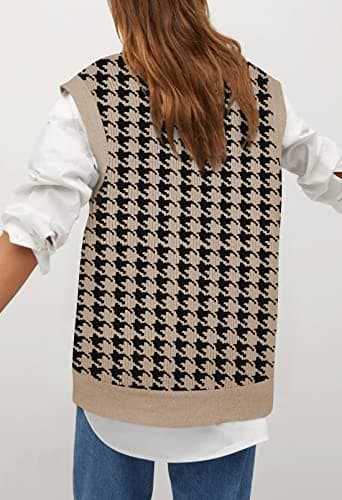 Viottiset Women's Oversized Houndstooth V-Neck Sweater Vest