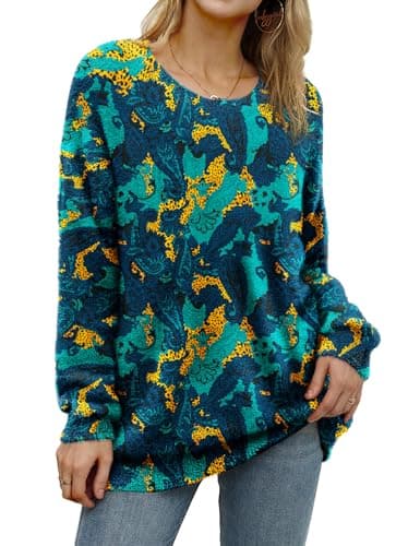 YESNO Women's Oversized Christmas Sweater with Graphic Print Casual Loose Knit Top S01