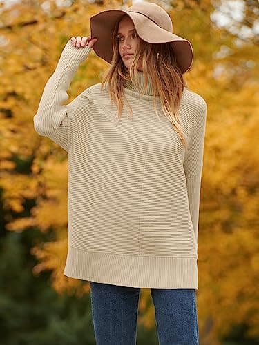 ANRABESS Women's Oversized Turtleneck Batwing Sleeve Knit Tunic Sweater 2024 Trend