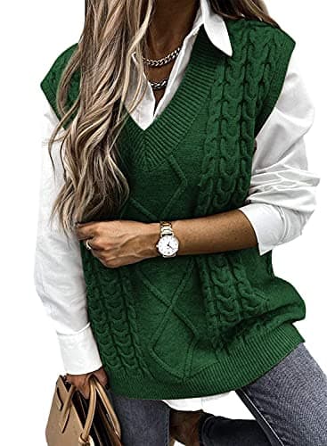 Yousify Women's Cable Knit Oversize Sleeveless Sweater Vest