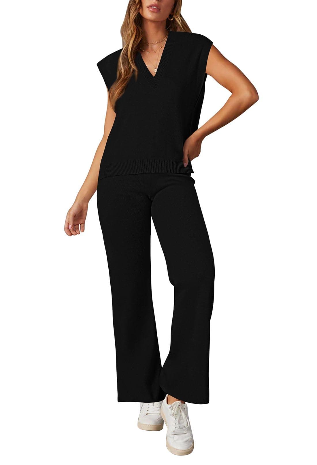Viottiset Women's 2-Piece Sweater Vest and Wide Leg Pants Set