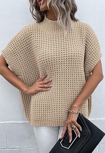 Viottiset Women's Oversized Batwing Sleeve Mock Neck Sweater Vest