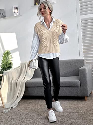 Jumppmile Women's V-Neck Sleeveless Pullover Crop Sweater Vest
