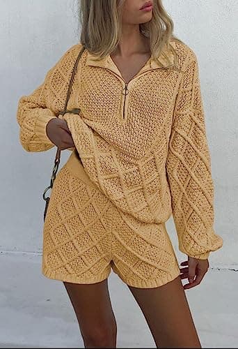 Women's Khaki 2 Piece Lounge Sweater Set