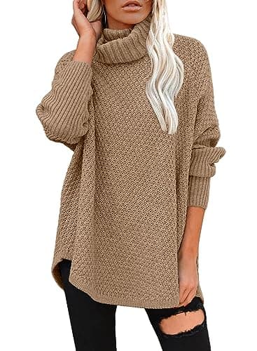 DOROSE Women's Oversized Turtleneck Long Sleeve Knit Tunic Sweater