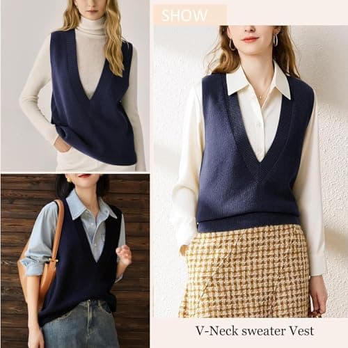ZUEVI Women's V-Neck Crop Knit Sweater Vest Casual Trendy