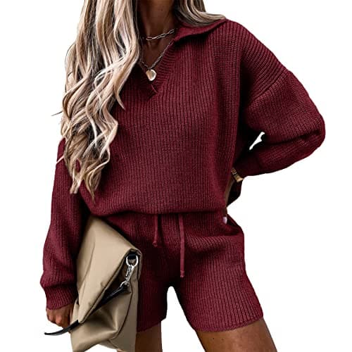 PRETTYGARDEN Women's 2-Piece Knit Pullover Sweater and Shorts Tracksuit Set