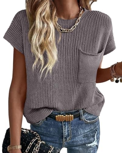 KIRUNDO Women's Trends Short Sleeve Sweater Vest Cotton Knit