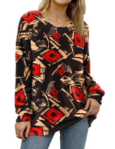 YESNO Women's Oversized Christmas Sweater with Graphic Print Casual Loose Knit Top S01