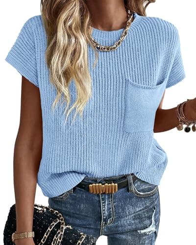 KIRUNDO Women's Trends Short Sleeve Sweater Vest Cotton Knit