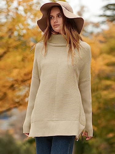ANRABESS Women's Oversized Turtleneck Batwing Sleeve Knit Tunic Sweater 2024 Trend