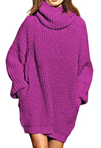 Pink Queen Women's Oversize Turtleneck Long Pullover Sweater Dress