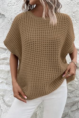 Jumppmile Women's Oversized Batwing Sleeve Waffle Knit Sweater
