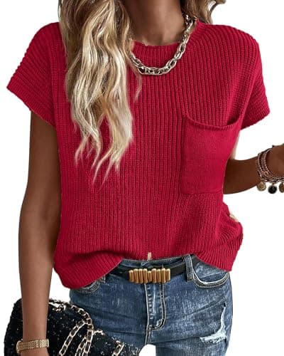 KIRUNDO Women's Trends Short Sleeve Sweater Vest Cotton Knit