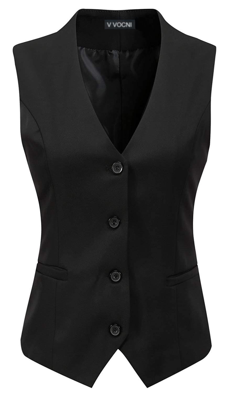 V VOCNI Women's Lined 4-Button V-Neck Dress Suit Vest