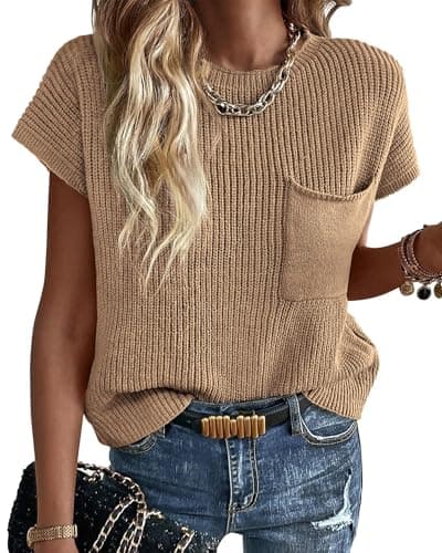 KIRUNDO Women's Trends Short Sleeve Sweater Vest Cotton Knit