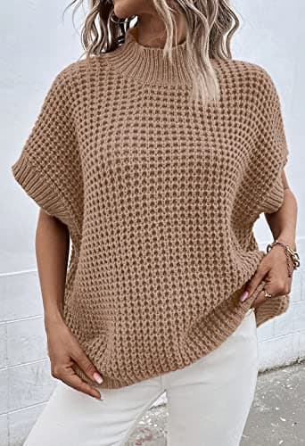 Viottiset Women's Oversized Batwing Sleeve Mock Neck Sweater Vest