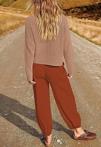 Pink Queen Women's 2024 Fall Knit Sweater Set with High Waisted Pants